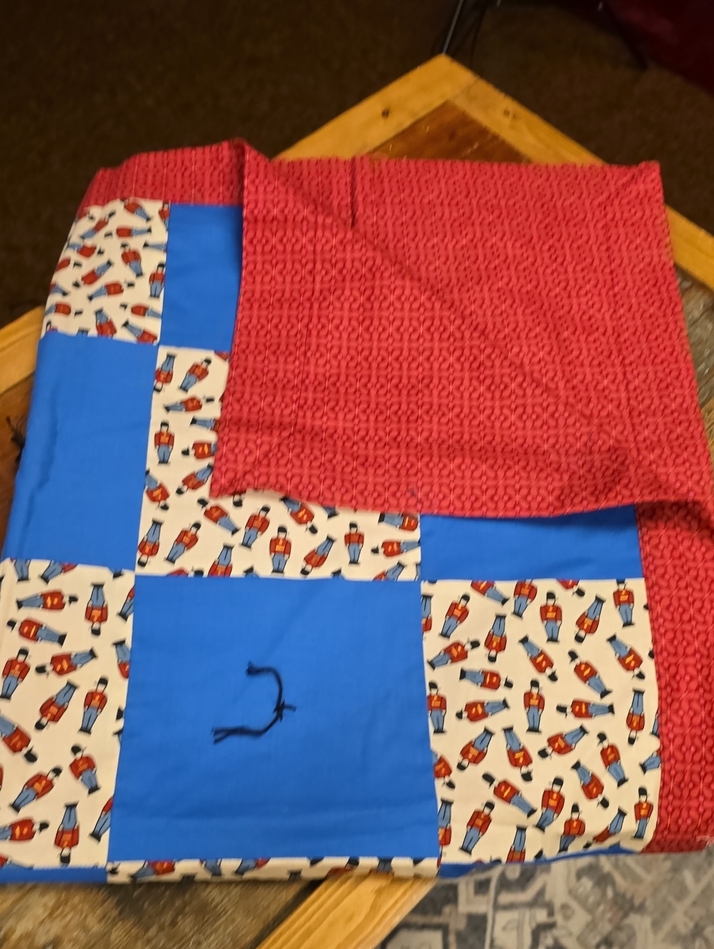 Handmade Blue and Red Patchwork Lap Throw